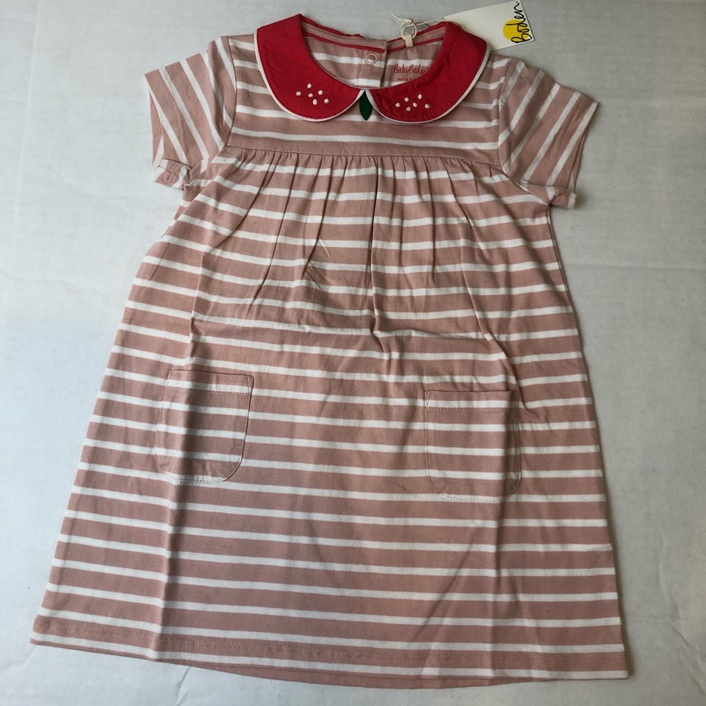 Mini Boden Strawberry Striped Dress with Red Collar